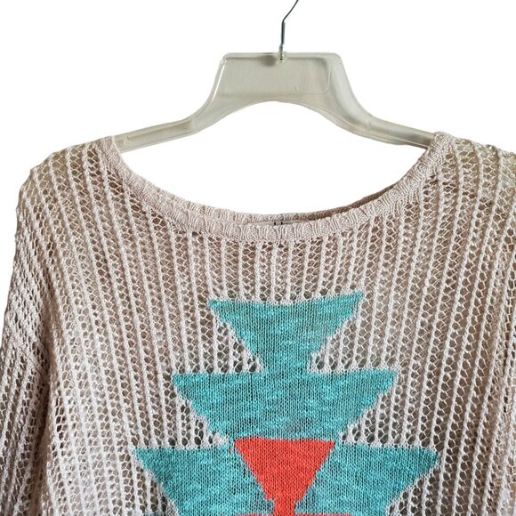 Ya Los Angeles Open Weave Aztez Southwestern Long Sleeve Sweater Medium - Picture 4 of 12